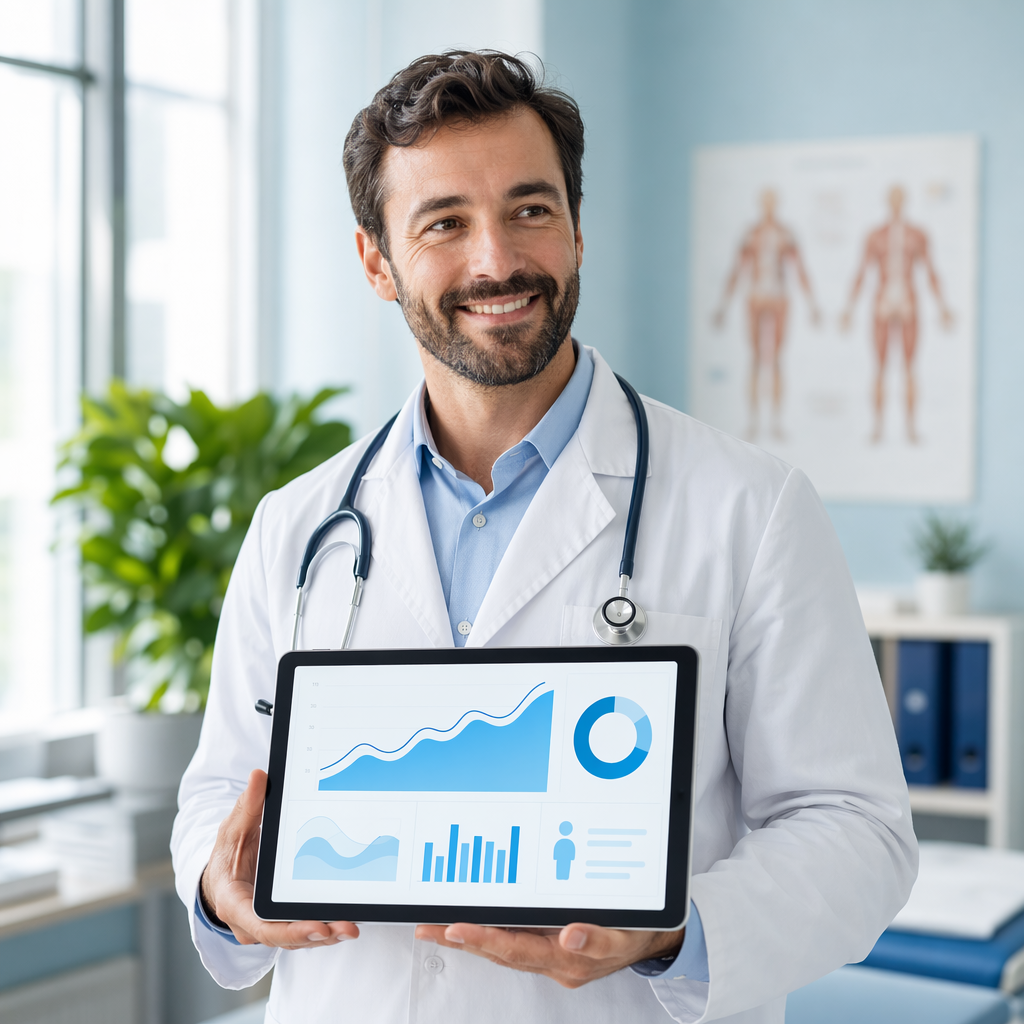 Primary care physician reviewing chronic care dashboard